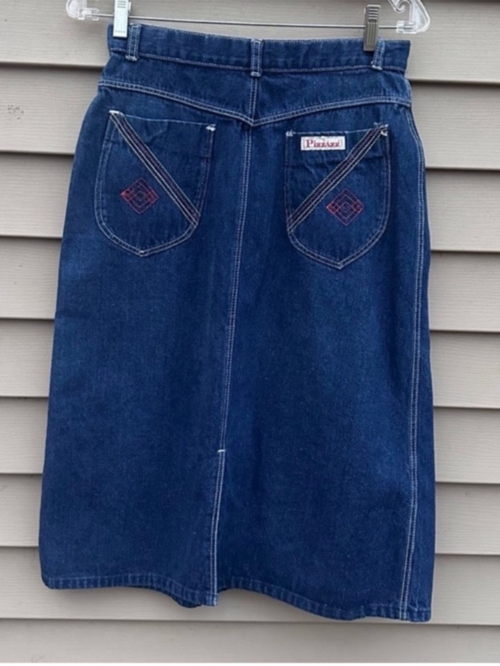 Vintage rainbow stitching pizazz jean skirt 28”